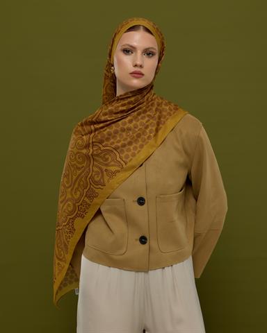 SV-BAL-32 Saf Altın & Tarçın Rüzgarı Bala Hatun Desen  Şal