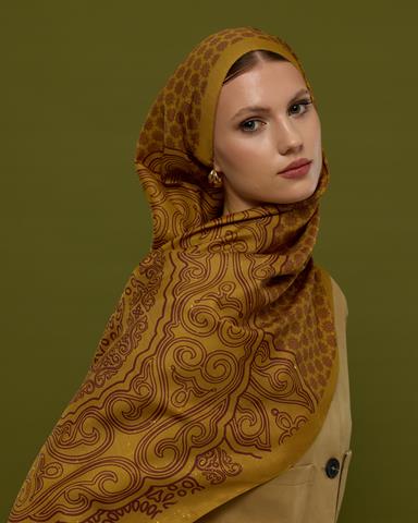 SV-BAL-32 Saf Altın & Tarçın Rüzgarı Bala Hatun Desen  Şal