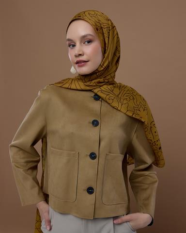 S-EFSUNLU-32 Saf Altın & Tarçın Rüzgarı Efsunlu Desen Şal