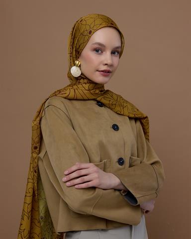 S-EFSUNLU-32 Saf Altın & Tarçın Rüzgarı Efsunlu Desen Şal