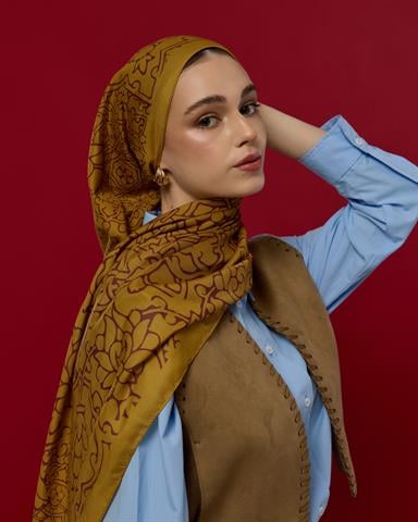 S-HAREM-32 Saf Altın & Tarçın Rüzgarı Harem Rüyası Desen Şal