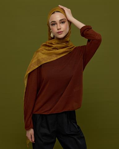 SV-HURREM-32 Saf Altın & Tarçın Rüzgarı Hürrem Desen  Şal