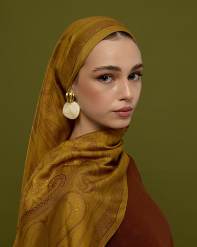 SV-HURREM-32 Saf Altın & Tarçın Rüzgarı Hürrem Desen  Şal