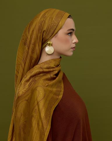 SV-HURREM-32 Saf Altın & Tarçın Rüzgarı Hürrem Desen  Şal