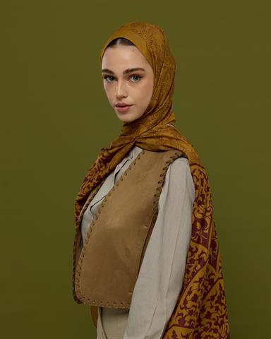 S-SARAYLI-32 Saf Altın & Tarçın Rüzgarı Saraylı Desen Şal