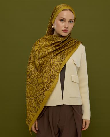 SV-BAL-44 Saf Sarı & Buhur Kahvesi Bala Hatun Desen  Şal