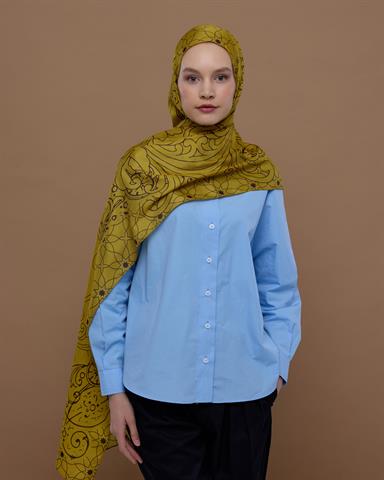 S-EFSUNLU-44 Saf Sarı & Buhur Kahvesi Efsunlu Desen Şal