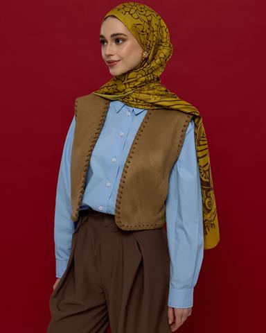 S-HAREM-44 Saf Sarı & Buhur Kahvesi Harem Rüyası Desen Şal