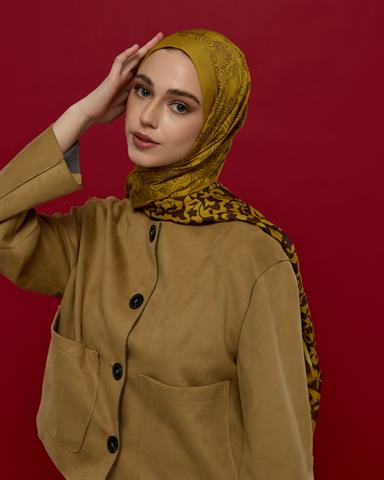 S-SARAYLI-44 Saf Sarı & Buhur Kahvesi Saraylı Desen Şal