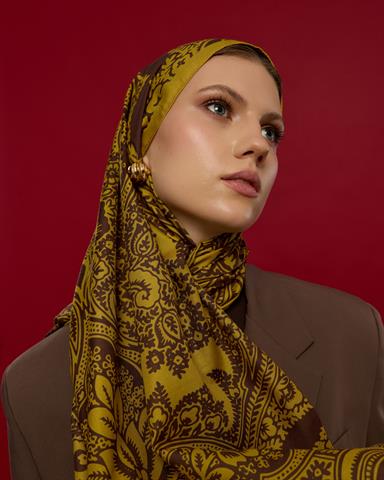 S-SULTANİ-44 Saf Sarı & Buhur Kahvesi Sultani Desen Şal