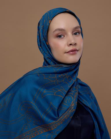 S-EFSUNLU-21 Safir & Hardal Zerafeti Efsunlu Desen Şal