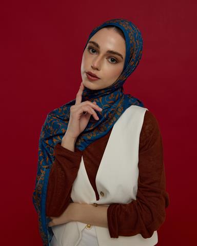 S-LALE-21 Safir & Hardal Zerafeti Lale Bahçesi Desen Şal