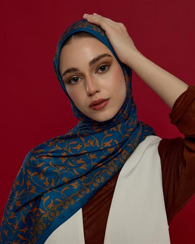 S-LALE-21 Safir & Hardal Zerafeti Lale Bahçesi Desen Şal