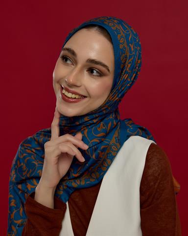 S-LALE-21 Safir & Hardal Zerafeti Lale Bahçesi Desen Şal