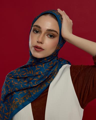 S-LALE-21 Safir & Hardal Zerafeti Lale Bahçesi Desen Şal