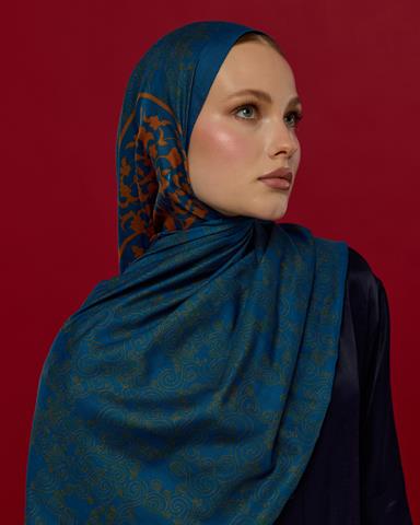 S-SARAYLI-21 Safir & Hardal Zerafeti Saraylı Desen Şal