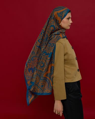 S-SULTANİ-21 Safir & Hardal Zerafeti Sultani Desen Şal