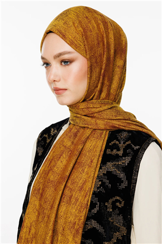 Mürdüm-Sarı Sahra Desen Çift Taraflı Şal