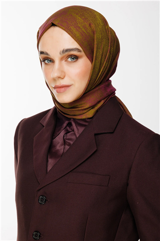 Yağ Yeşili-Mürdüm Sahra Desen Çift Taraflı Şal