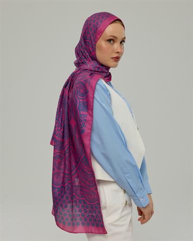 SV-BAL-06 Şakayık Pembesi & Çini Mavisi Bala Hatun Desen  Şal