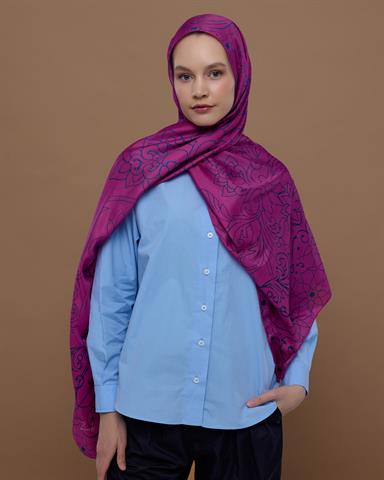 S-EFSUNLU-06 Şakayık Pembesi & Çini Mavisi Efsunlu Desen Şal