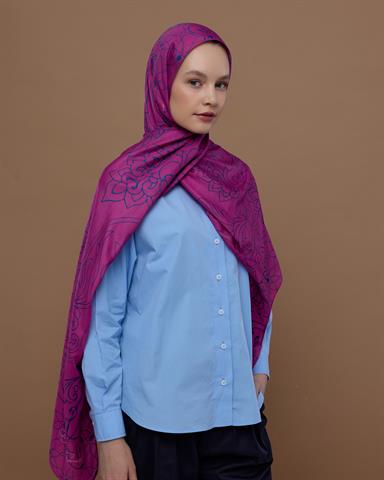 S-EFSUNLU-06 Şakayık Pembesi & Çini Mavisi Efsunlu Desen Şal