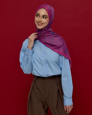 S-HAREM-06 Şakayık Pembesi & Çini Mavisi Harem Rüyası Desen Şal