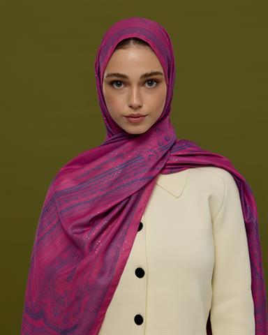 SV-HURREM-06 Şakayık Pembesi & Çini Mavisi Hürrem Desen  Şal