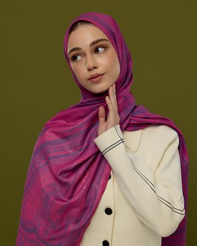 SV-HURREM-06 Şakayık Pembesi & Çini Mavisi Hürrem Desen  Şal