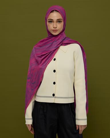 SV-HURREM-06 Şakayık Pembesi & Çini Mavisi Hürrem Desen  Şal