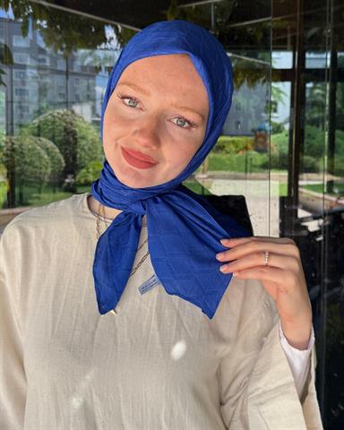 Saks Mavi Baklava Lyocell Bambu Jakar Eşarp