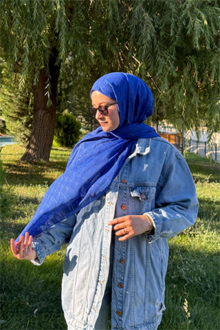 Saks Mavi Baklava Lyocell Bambu Jakar Şal