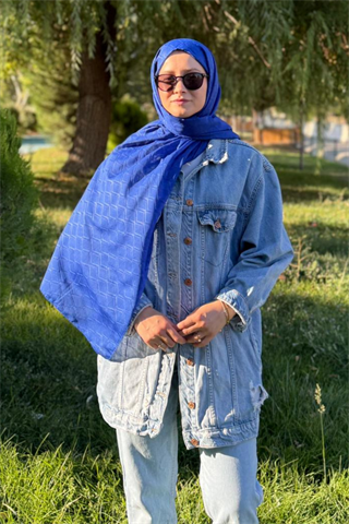 Saks Mavi Baklava Lyocell Bambu Jakar Şal