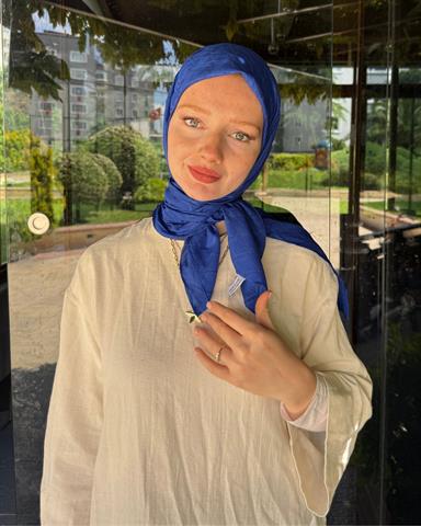 Saks Mavi Baklava Lyocell Bambu Jakar Eşarp