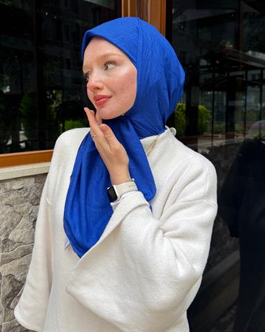 Saks Mavi Zikzak Lyocell Bambu Jakar Eşarp