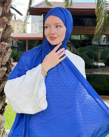 Saks Mavi Zikzak Lyocell Bambu Jakar Şal