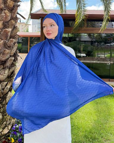 Saks Mavi Zikzak Lyocell Bambu Jakar Şal