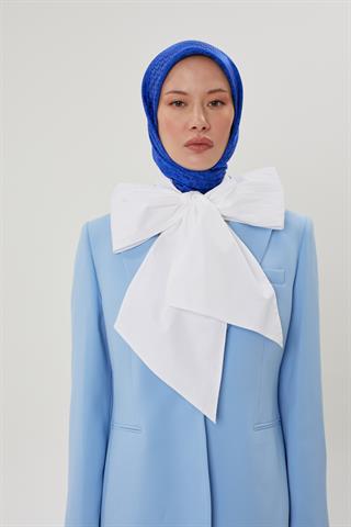Saks Mavisi Kazayağı Desen Parlak Jakar Eşarp