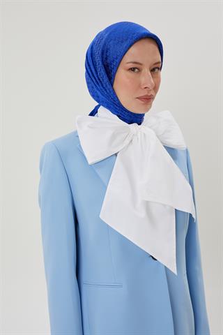 Saks Mavisi Kazayağı Desen Parlak Jakar Eşarp