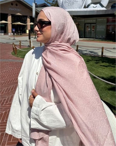 Şeker Pembe Imannoor Matris Desen Pamuk Jakar Şal