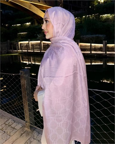 Şeker Pembe Imannoor Monogram Zincir Desen Pamuk Jakar Şal