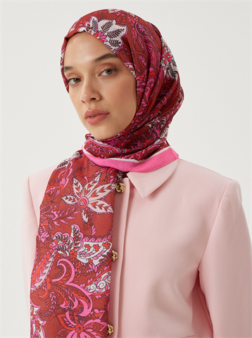 Şeker Pembe & Kiremit Retro Desen Şal