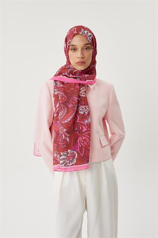 Şeker Pembe & Kiremit Retro Desen Şal