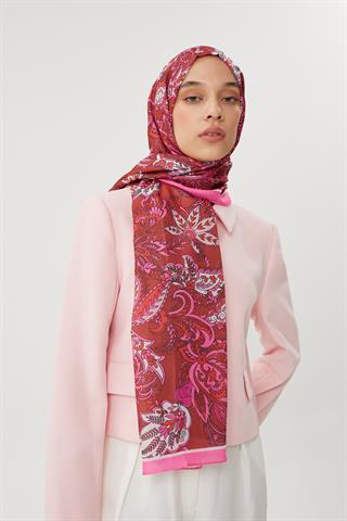 Şeker Pembe & Kiremit Retro Desen Şal