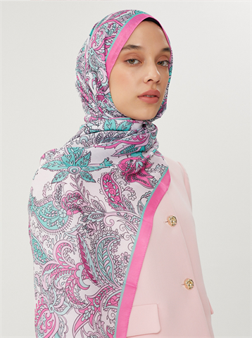 Şeker Pembe & Taş Retro Desen Şal
