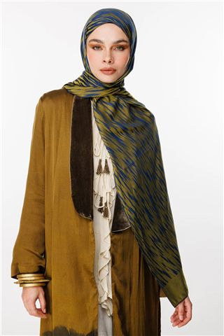 Lacivert-Yağ Yeşili Selis Desen Çift Taraflı Şal