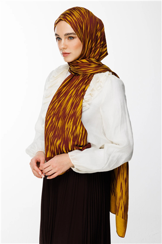 Mürdüm-Sarı Selis Desen Çift Taraflı Şal