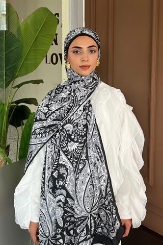 Siyah Balamir Desen İpeksi Şal
