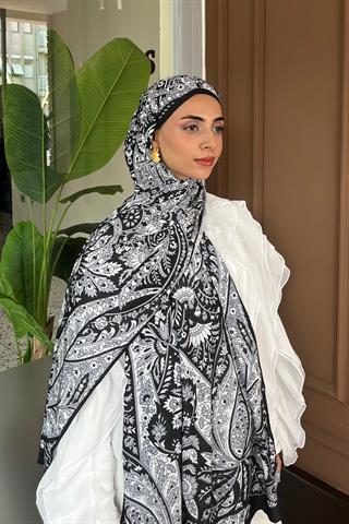 Siyah Balamir Desen İpeksi Şal