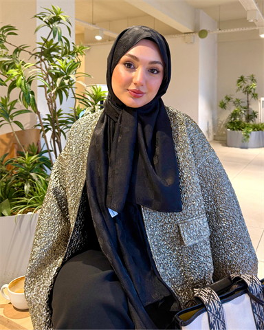 Siyah Damier Desen Jakar Şal